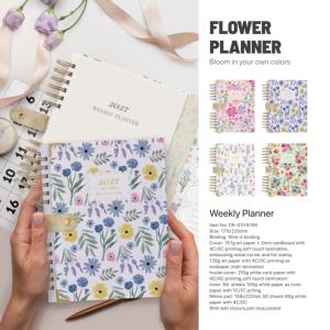 Wholesale Wire-o Binding Daily/Weekly/Monthly Planner & Journal 84 Sheets Paper Cover Notebook FLOWER WEEKLY PLANNER