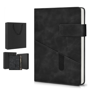 Customize Leather Magnetic Diary Executive Writing Notebook Gift Set A5 Lined Journal Pen Gift Box 100 Sheets Black