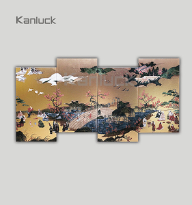 4 Sets Classical Print Pictures Wall Art Paintings on Canvas With Golden Foil