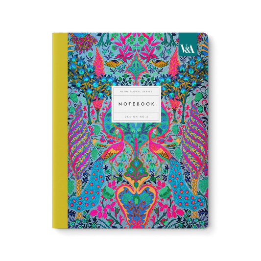 V&A Neon Floral Peacock exercise book
