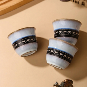 Middle Eastern Traditional Arabic Ceramic Cup Geometric Rim Saudi Arabia Coffee Cups