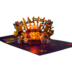 Pop up Birthday Cards Luxury Blowable LED Light Candle Cake Music